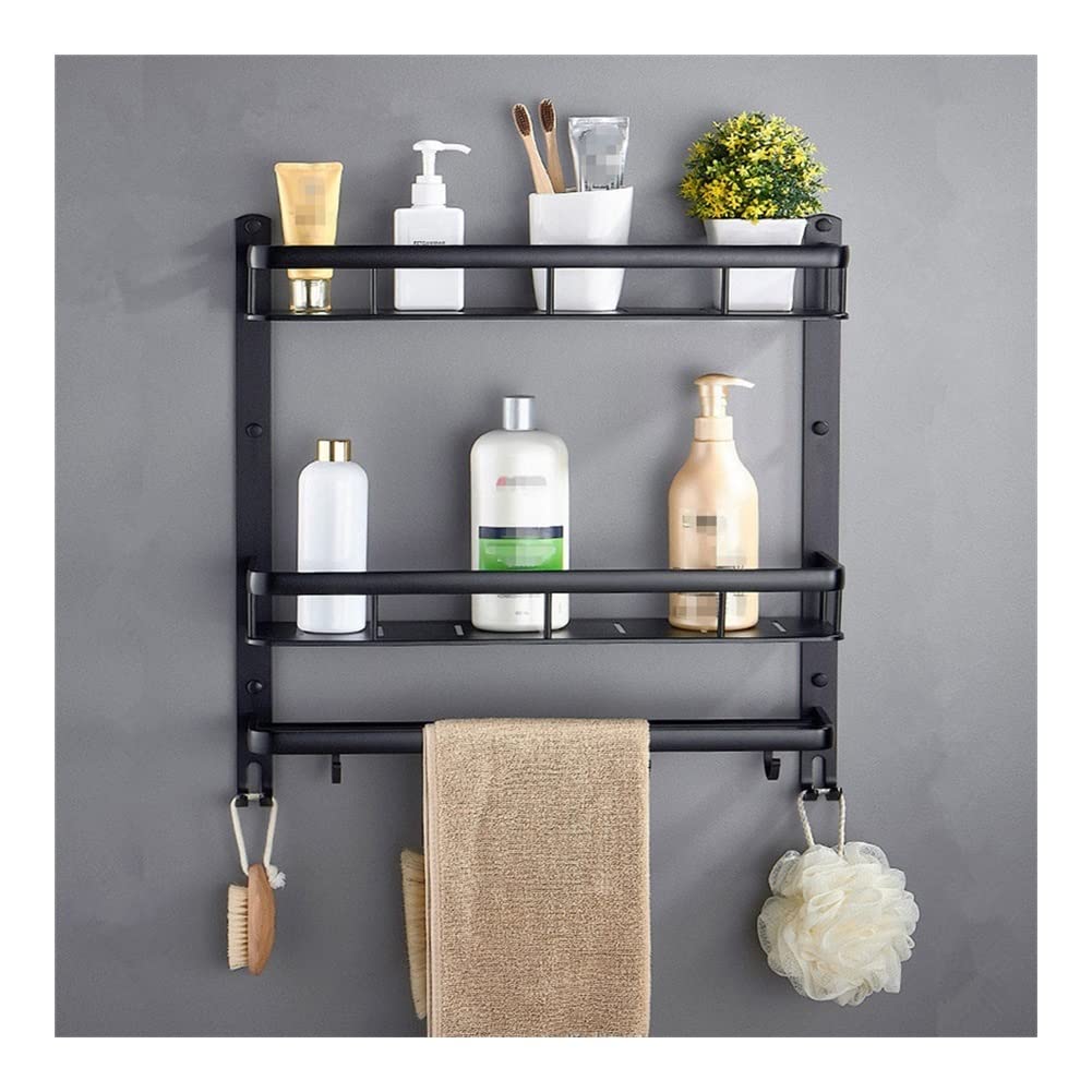 ZHZJQE Exquisite Bathroom Shelves Shower Caddy Bathroom Black Shelf Aluminum Shower Caddy Corner Bath Towel Rack with Bar