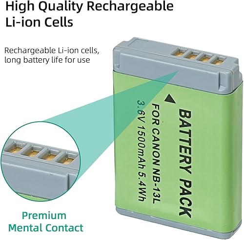 Miniatura 4 de Batería NB-13L, compatible con Canon PowerShot SX740 HS, G1 X Mark III, G5 X, G5 X Mark II, G7 X, G7 X Mark II, G7 X Mark III, G9 X, G9 X Mark II,