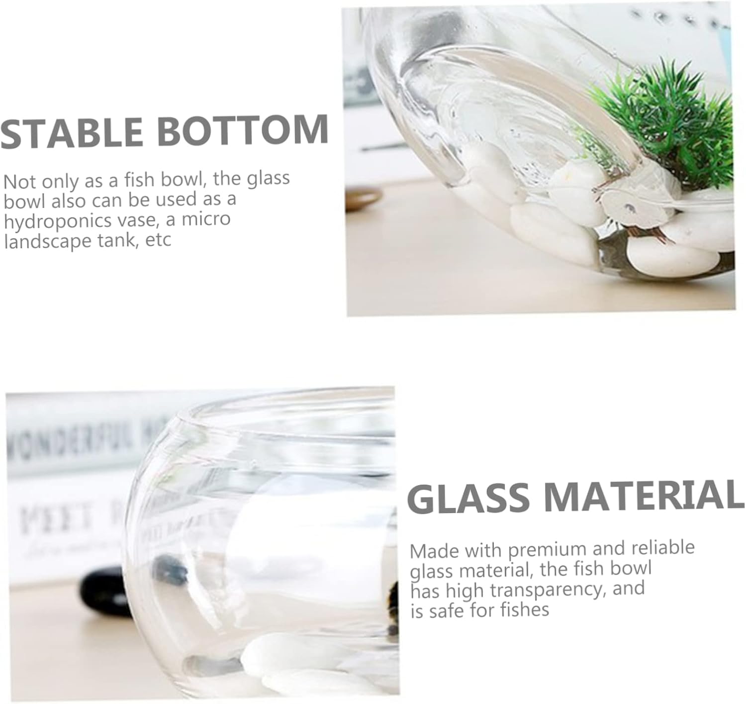 Mobestech 2pcs 20cm Round Hydroponic Glass Container for Succulents and Fish Smooth Desktop Aquarium Planter for Home and Office Decoration