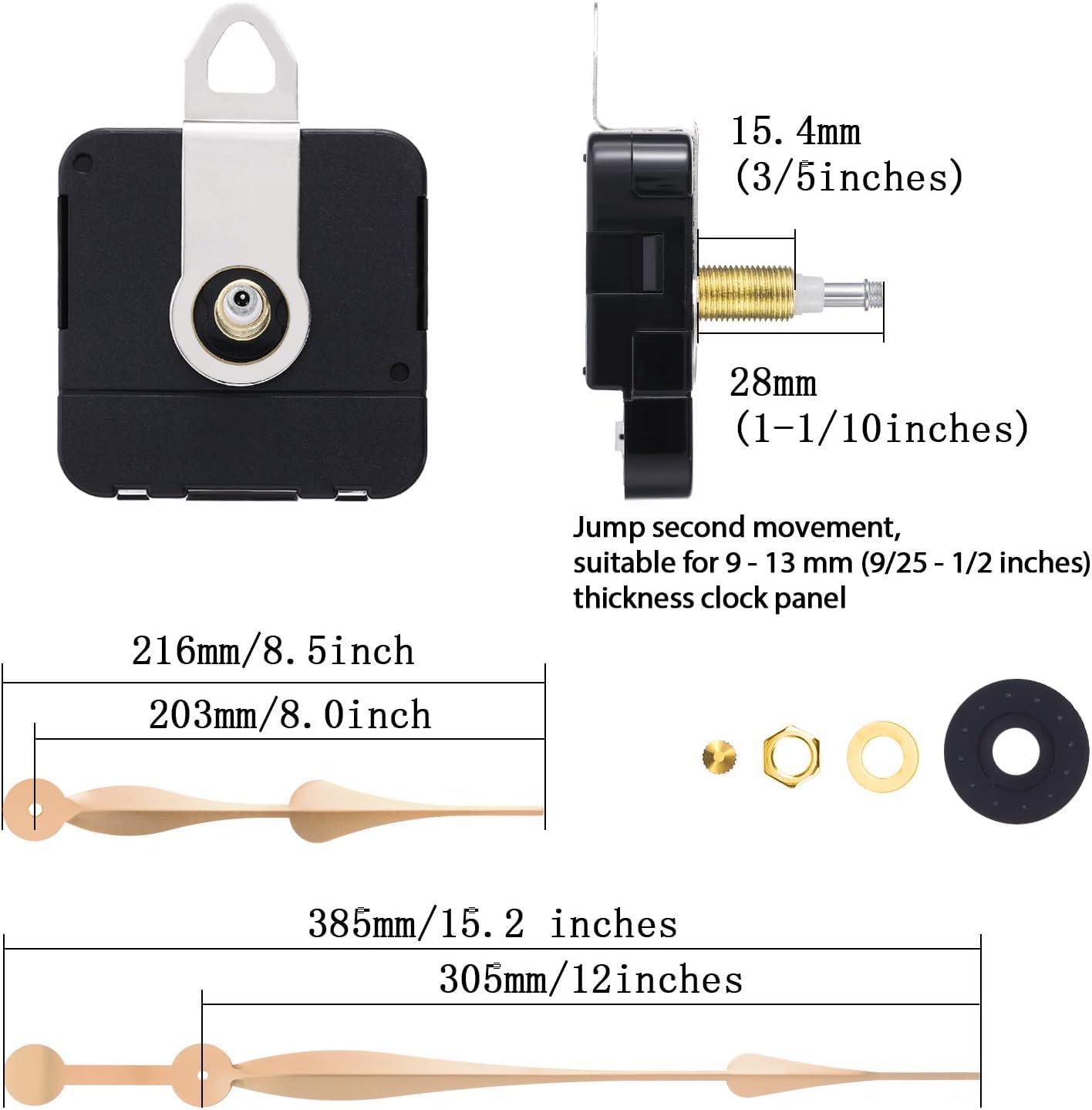 High Torque Quartz Clock Movement Kit - 12" Spade Hands, Easy DIY Wall Clock Assembly, Perfect for Clock Repair & Custom Projects (Gold)
