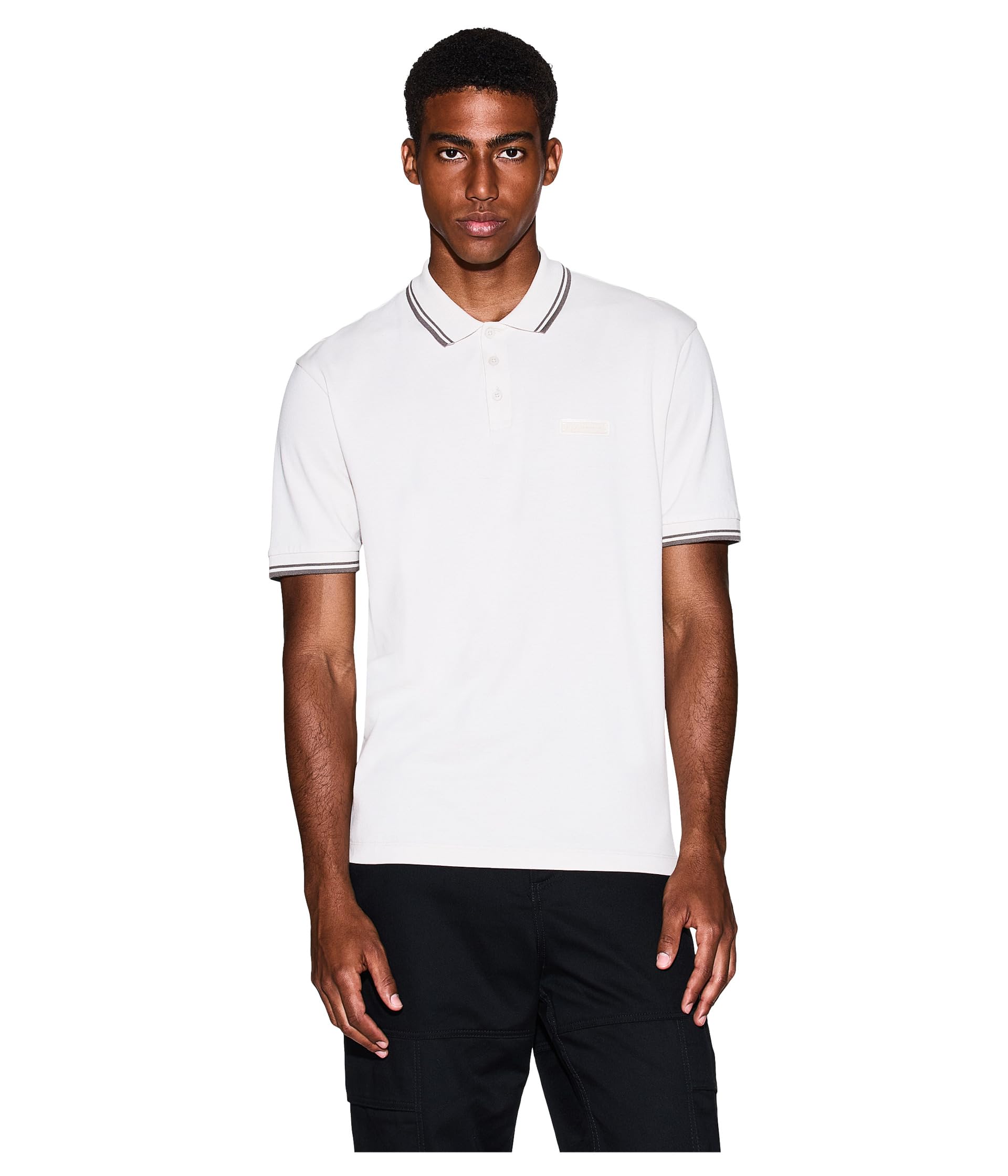Armani Exchange Men's Short-Sleeved Side Logo Three-Button Collar Polo Shirt, Wind Chime, M