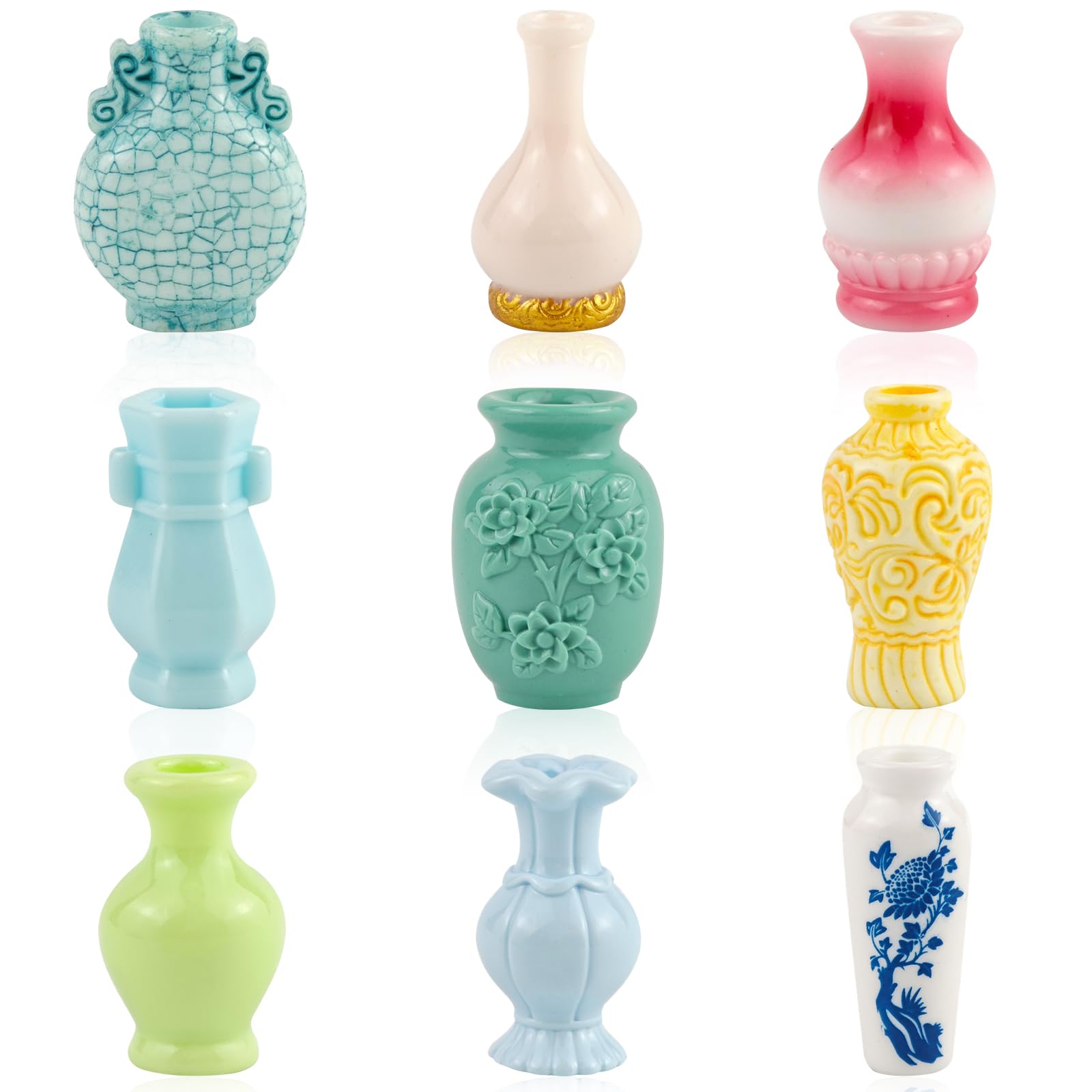 9 Pieces Mini Antique Vase for Crafts Miniature Resin Vase for Dollhouse Furniture Bedroom Miniature Things for Mini Garden Plants