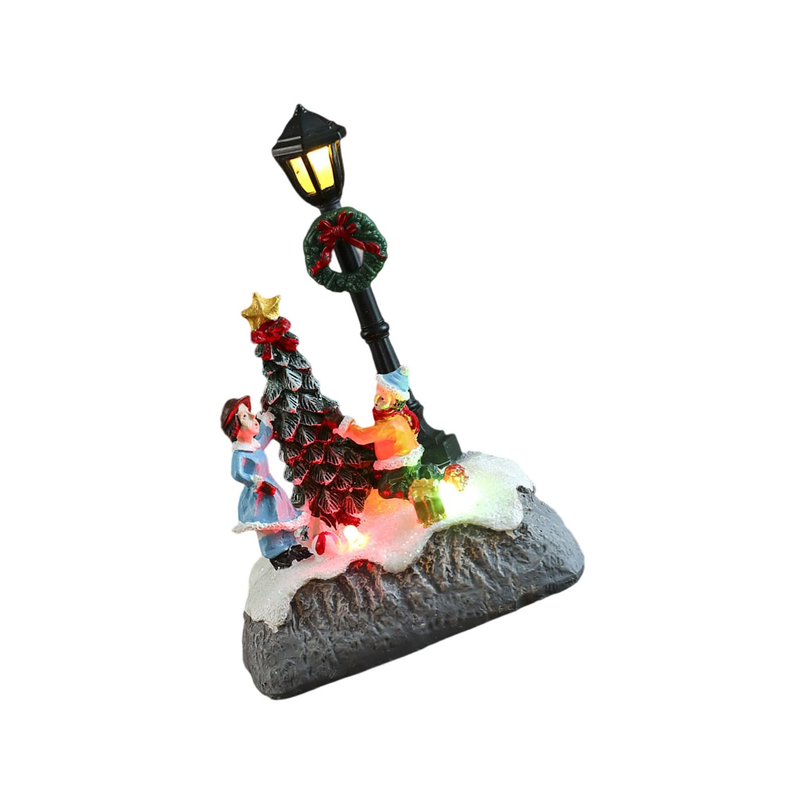 Kalttoy B Miniature Christmas Tree Resin Decorations Illuminated Christmas Streetlight Ornament For Table Mantels Display Home Decoration With Light