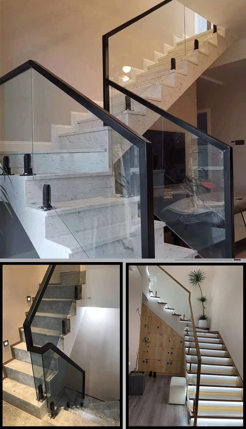 Abrazadera de Vidrio de Piscina, Poste Cristal Barandillas de Acero Inoxidable 304, Poste de Balaustrada Vidrio, Escalera Vidrio exterior, Barandilla de Balcón, Soporte Cristal H200MM-Negro