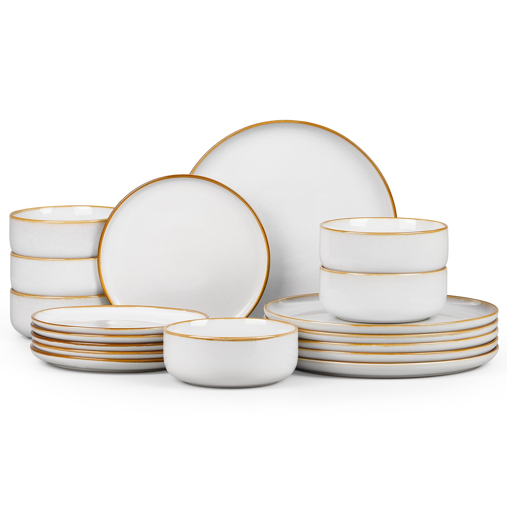 Homikit 18 Piece Dinner Set, Kitchen Stoneware Dinnerware Sets for 6 People, Included 6X Dinner Plates, 6X Side Plates and 6X Bowls, Non-Scratch, Dishwasher & Microwave Safe, Cappuccino Beige