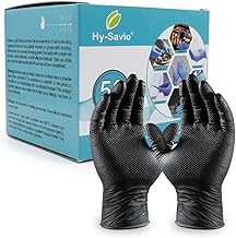Heavy Duty Black Nitrile Examination Gloves (Pack of 50) – Powder-Free, Diamond Textured Grip, Latex-Free, Industrial & Medical Grade Disposable Gloves