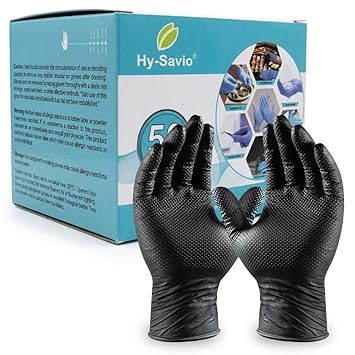 Heavy Duty Black Nitrile Examination Gloves (Pack of 50) – Powder-Free, Diamond Textured Grip, Latex-Free, Industrial & Medical Grade Disposable Gloves