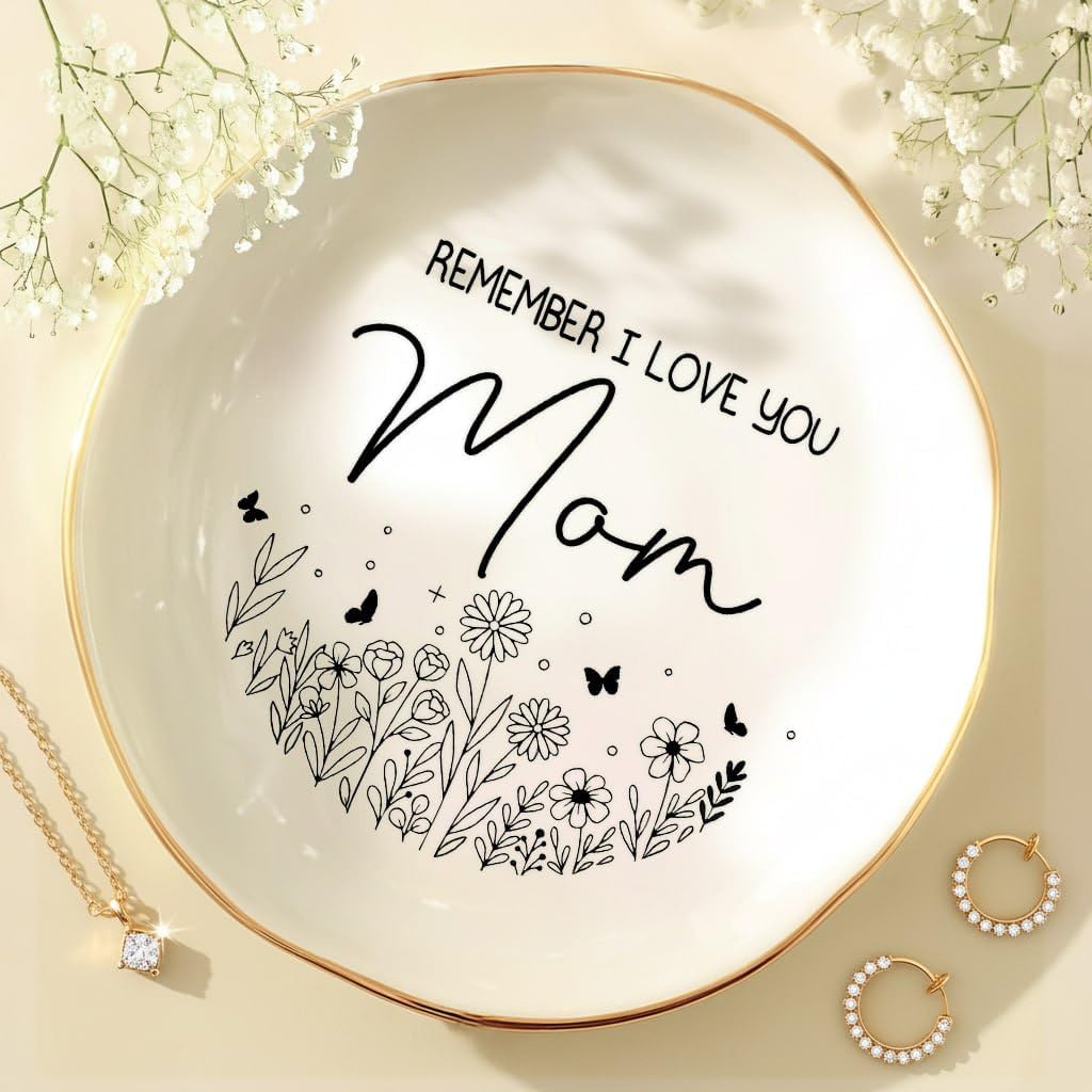 Ceramic Ring Dish Jewelry Tray - Aesthetic White Trinket Tray - Meaningful Mothers Day Gift for Mom from Daughter Son - Mother Daughter Never Truly Apart