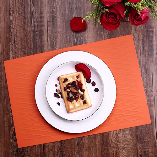 Liflicon Silicone Place Mat For Dining Table Reusable Kids Place Mat Hot Pad Pot Holders Spoon Rest Baking Mat Pet Food Mat Non-Slip Trivet Mat Size 17.72''11.81''-Orange #TOP4