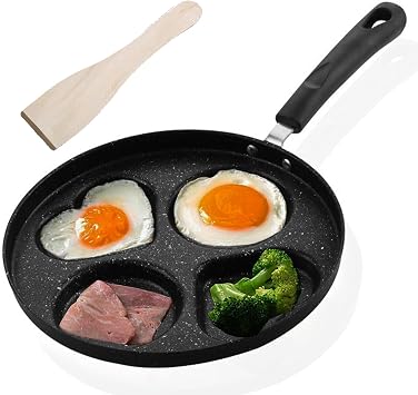 4-Cup Nonstick Egg Frying Pan,Heart Shape Egg Cooker Pan for Breakfast, Egg Burgers, Vegetable Patties, Pancakes, Nonstick Cookware Suitable for Gas Stoves, Induction Cookers