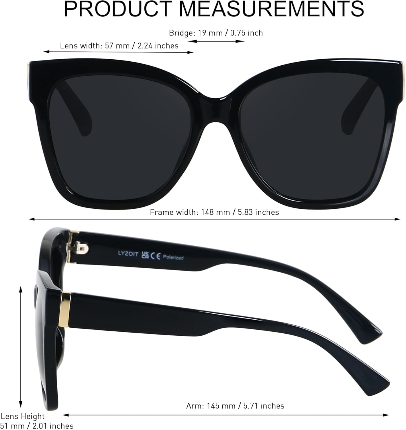 LYZOIT Trendy Oversized Cat Eye Polarized Sunglasses for Women Big Large Cateye Sun glasses - Image 5