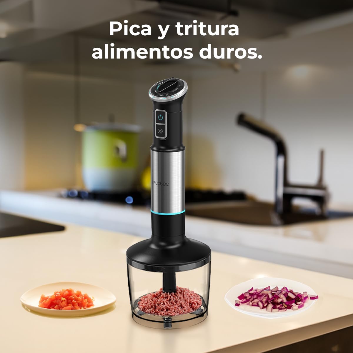 Cecotec Batidora de Mano Power Neutron 1100MAX Pro, 1100W Max, 4 cuchillas recubrimiento Titanio, Sistema Fix Plus, Velocidad ajustable, Turbo, Modelo XL, Vaso 800ml, Picadora 600ml especial carne — view 7