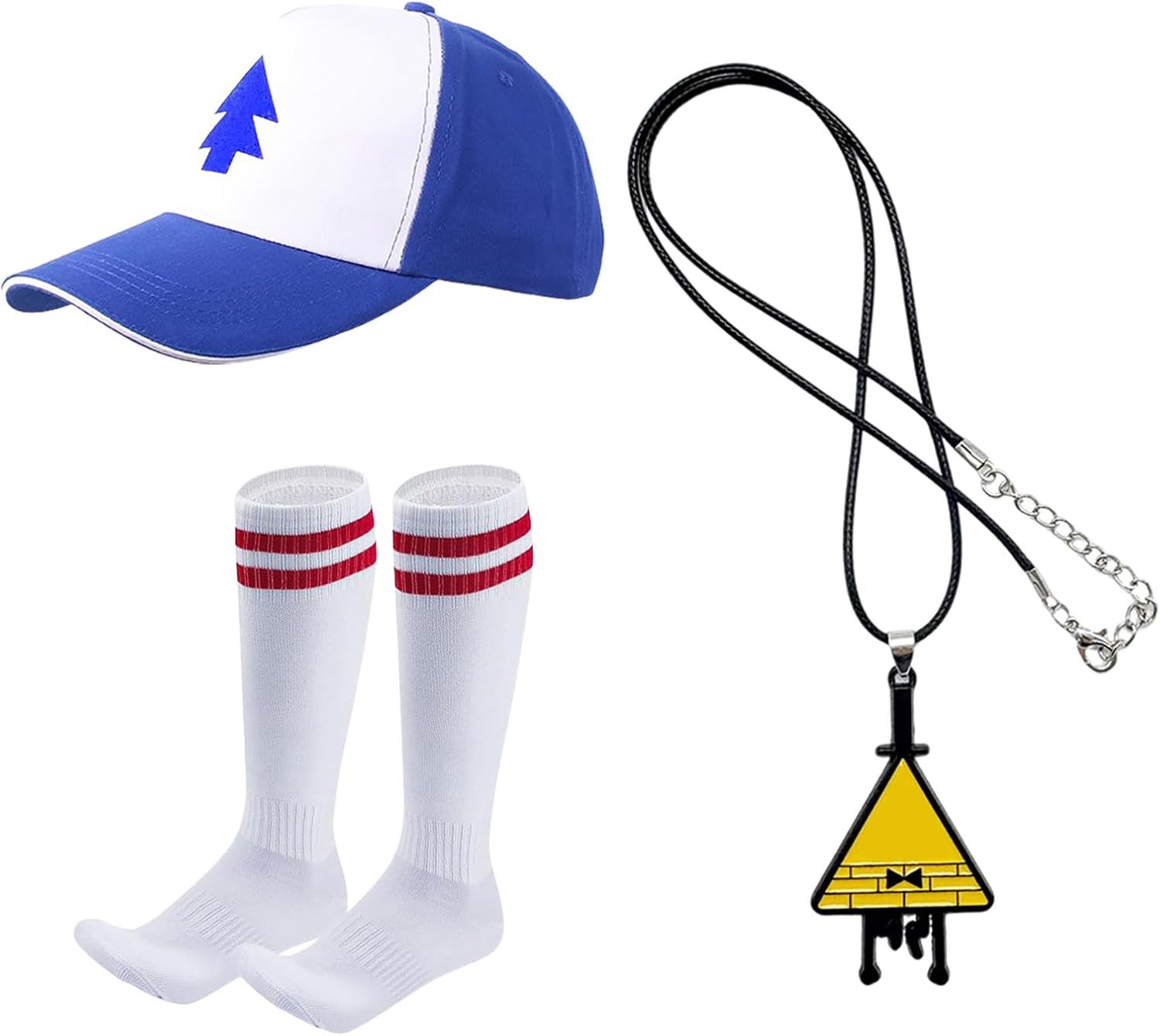 3Pcs Halloween Cosplay Costume Accessories for Men and Boys with Blue Hat Baseball Cap and Striped Socks + Necklace (B)