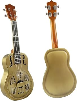 F Holes Matt Brass Body Resonator Ukulele 4 String Guitar With Bag Concert Ukelele Ukulele Bundle Kit