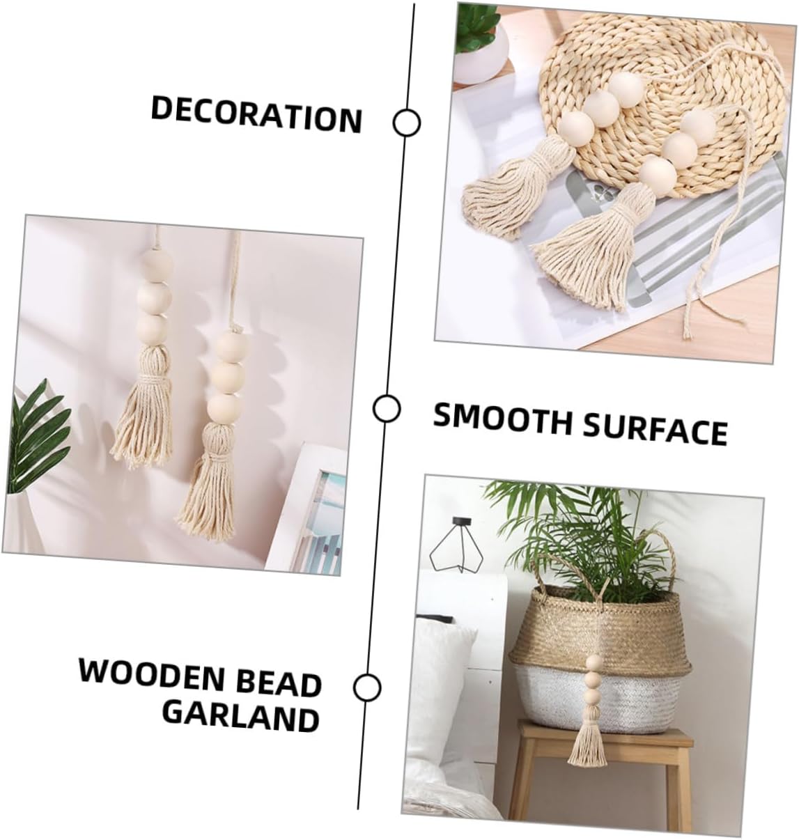 LIFKOME 16Pcs Rustic Wood Bead Hanging Garland with Cotton Thread Tassels Wooden Bead Hanging Ornament for Home Wall Door Handle Living and Bedroom Decor