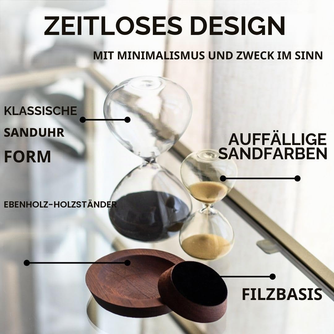Dekoratives Sanduhr-Set – beinhaltet 25- und 5-Minuten-Sandglas-Pomodoro-Timer mit Holzsockeln – Zeitmanagement-Produktivitätswerkzeug – Geschenk für Heimbüro Schreibtisch