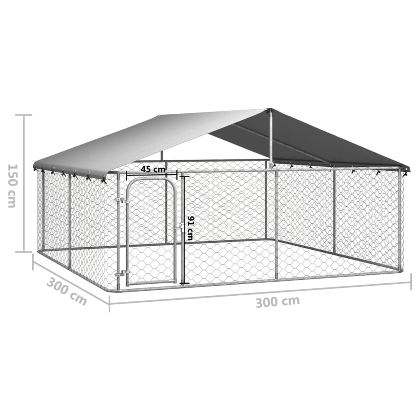 Gecheer Gabbia per Cani da Esterno 300x300x150 cm, Gabbia in Acciaio, Recinto per Cani