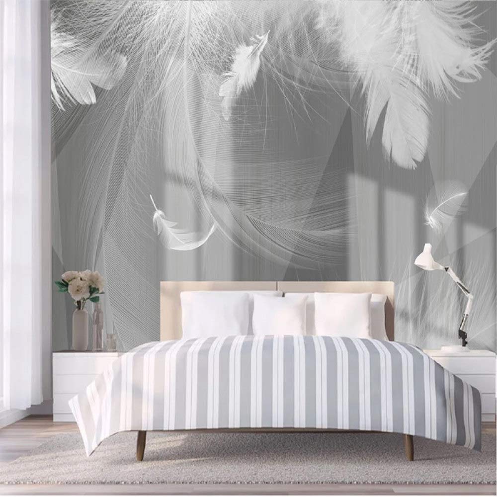 Carta Da Parati 3D,Moderna Piuma Grigia Semplice Lusso Grande Carta Da Parati Autoadesiva Buccia E Bastone Carta Di Contatto Staccabile Vinile Murale Adatto Per Soggiorno Camera Da Letto Decorativo,