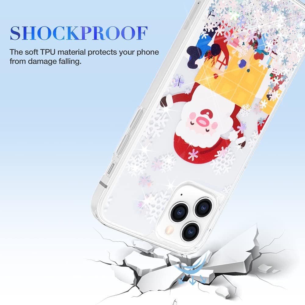 Maxdara Christmas Case for iPhone 12, iPhone 12 Pro Christmas Case with Santa Claus Pattern Snowflake Liquid Bling Sparkle Case for Girls Women Gifts Glitter Case for iPhone 12/12 Pro (Santa Claus)