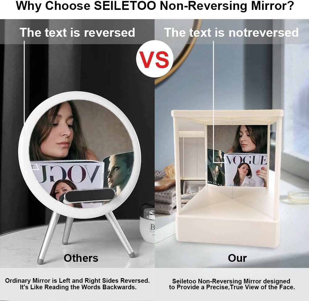 Non-Reversing Mirror, Real Mirror Non Reversing, True Image Reflection, Precision True Images Real Reflection, Precision Glass Viewing Angle, for Makeup Vanity & Beauty