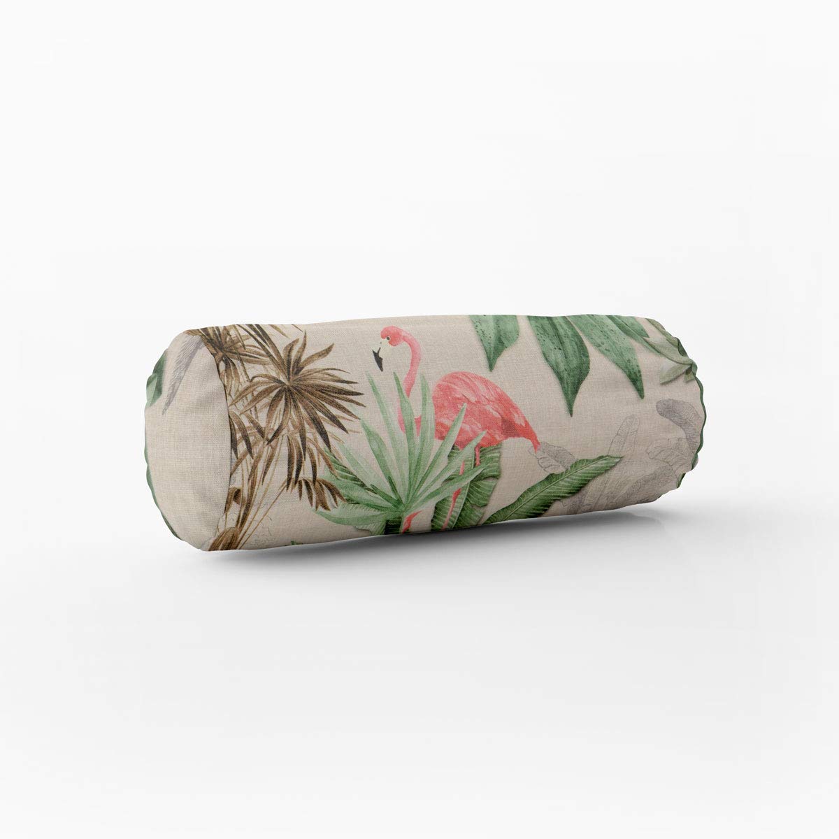 SCHÖNER LEBEN. Kissenhülle Outdoor Palmen Papagei Flamingo beige bunt, Größe:15x40cm (ØxB) Nackenrolle