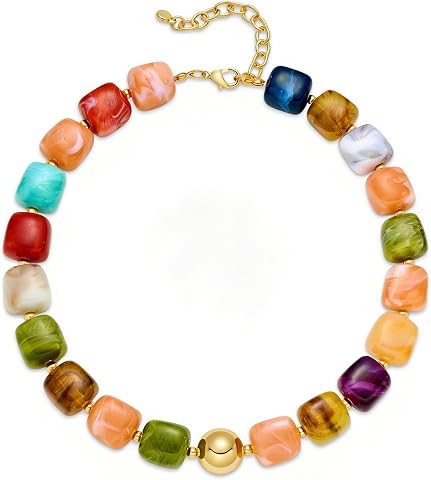 Colorful Chunky Resin Bead Necklace for Women - Boho Statement Jewelry