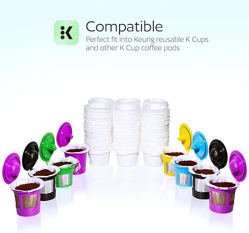 Miniatura 2 de 300 filtros de papel desechables para Keurig reutilizables K Cups filtros y otras cápsulas recargables de una sola porción (se adapta a todas las