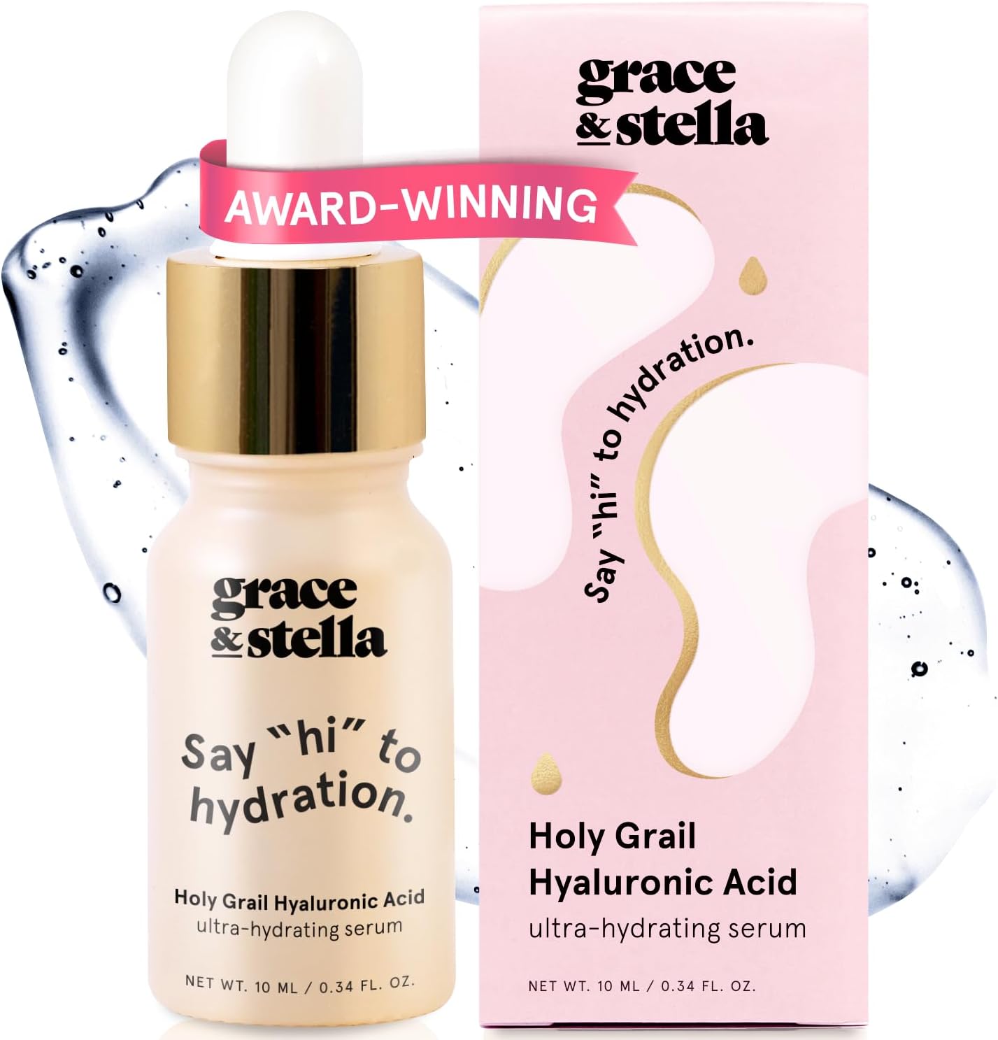 Hyaluronic Acid Serum for Face (10ml) – Vegan Face Serum for Women – Hydrating and Anti wrinkle serum – Serums Skincare to Remove Fine Lines + Wrinkles, Boost Collagen by Grace & Stella