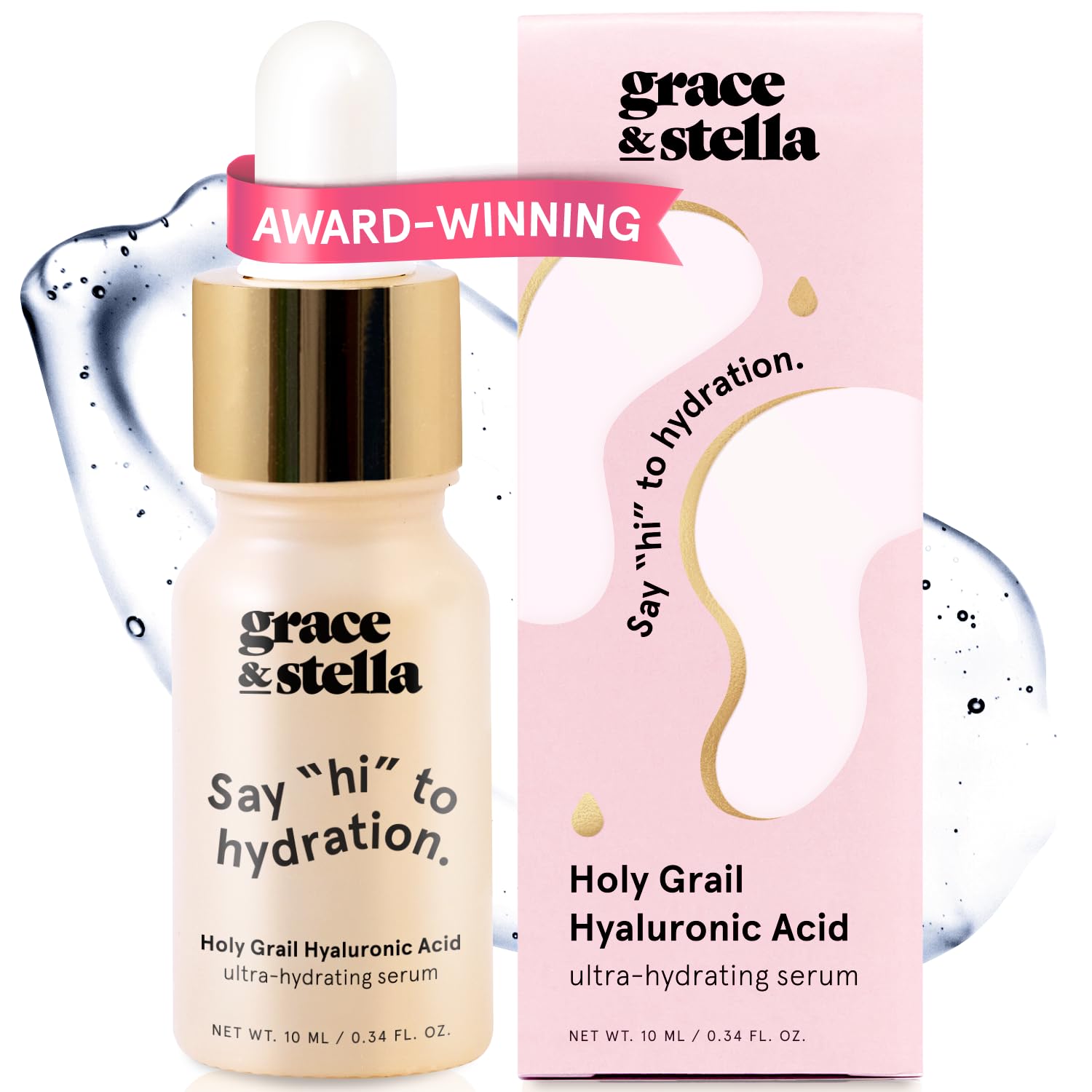 Hyaluronic Acid Serum for Face (10ml) - Vegan Face Serum for Women - Hydrating and Anti wrinkle serum - Serums Skincare to Remove Fine Lines + Wrinkles, Boost Collagen by Grace & StellaClimatePartner certified
