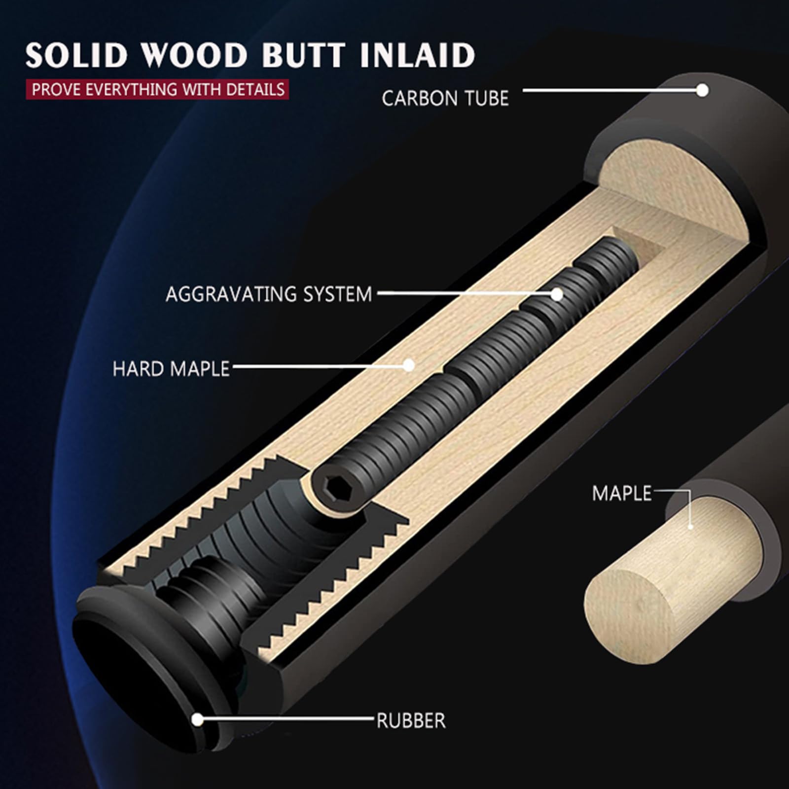 KHEALING Queue De Billard en Fibre De Carbone, 142 cm, Pointe 12 mm, Carom Billiards Queue Professionnelle avec Chalk Et Gants
