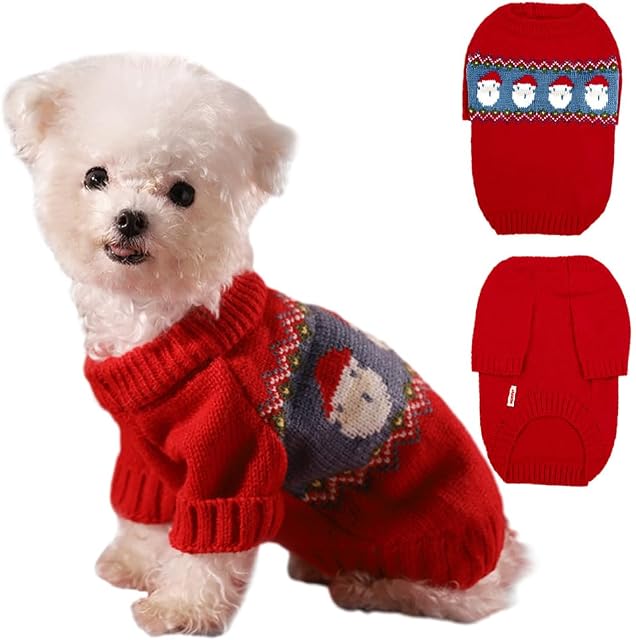 DENTRUN Dog Christmas Jumper Outfit Presents Dog Xmas Jumper Puppy Dog Jumpers Fleece With Legs for Small Medium Large Dogs Holiday Santa Claus Sweater Soft Pet Puppy Cat Knitted Clothes Costume