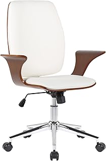 CLP Silla De Oficina Burbank Giratoria En Tela o Polipiel I Silla Ejecutiva con Ruedas, Estructura De Madera & Base De Metal, Color:Nuez/Blanco, Material:Cuero Sintetico