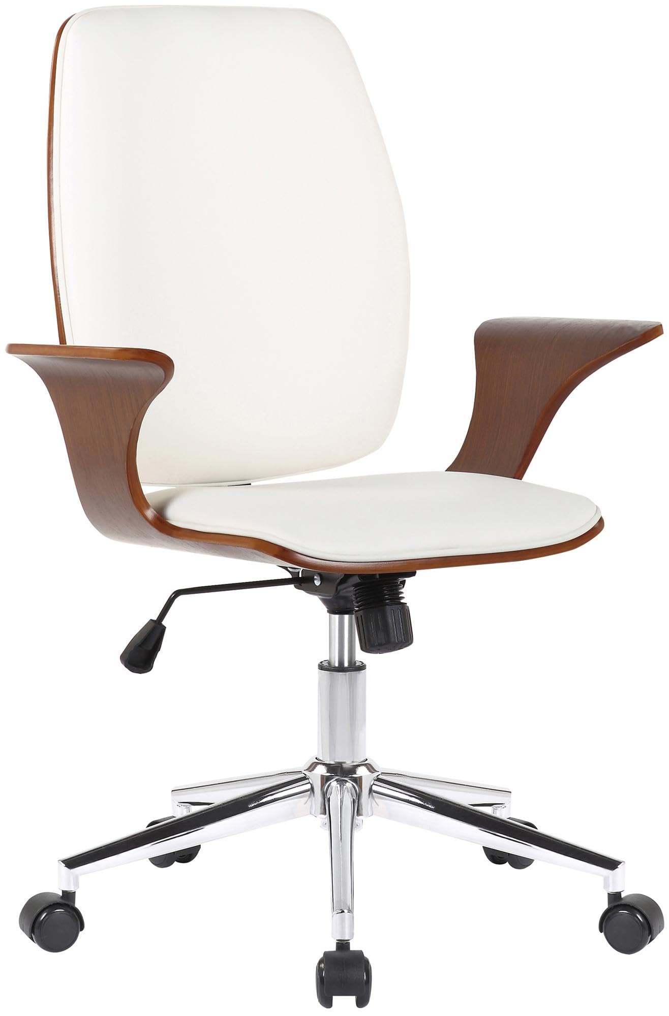 CLP Silla De Oficina Burbank Giratoria En Tela o Polipiel I Silla Ejecutiva con Ruedas, Estructura De Madera & Base De Metal, Color:Nuez/Blanco, Material de Base:Cuero Sintetico