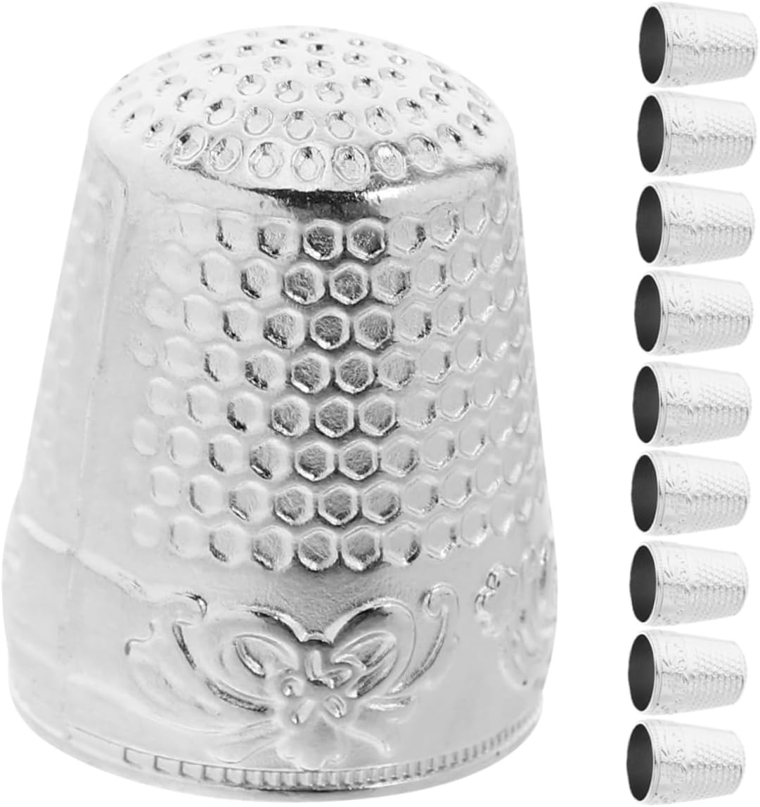 PLAFOPE 12pcs Metal Sewing Thimbles Finger Protectors for Hand Quilting and Embroidery Silver Thimble Set for Crafts and DIY Sewing Tools