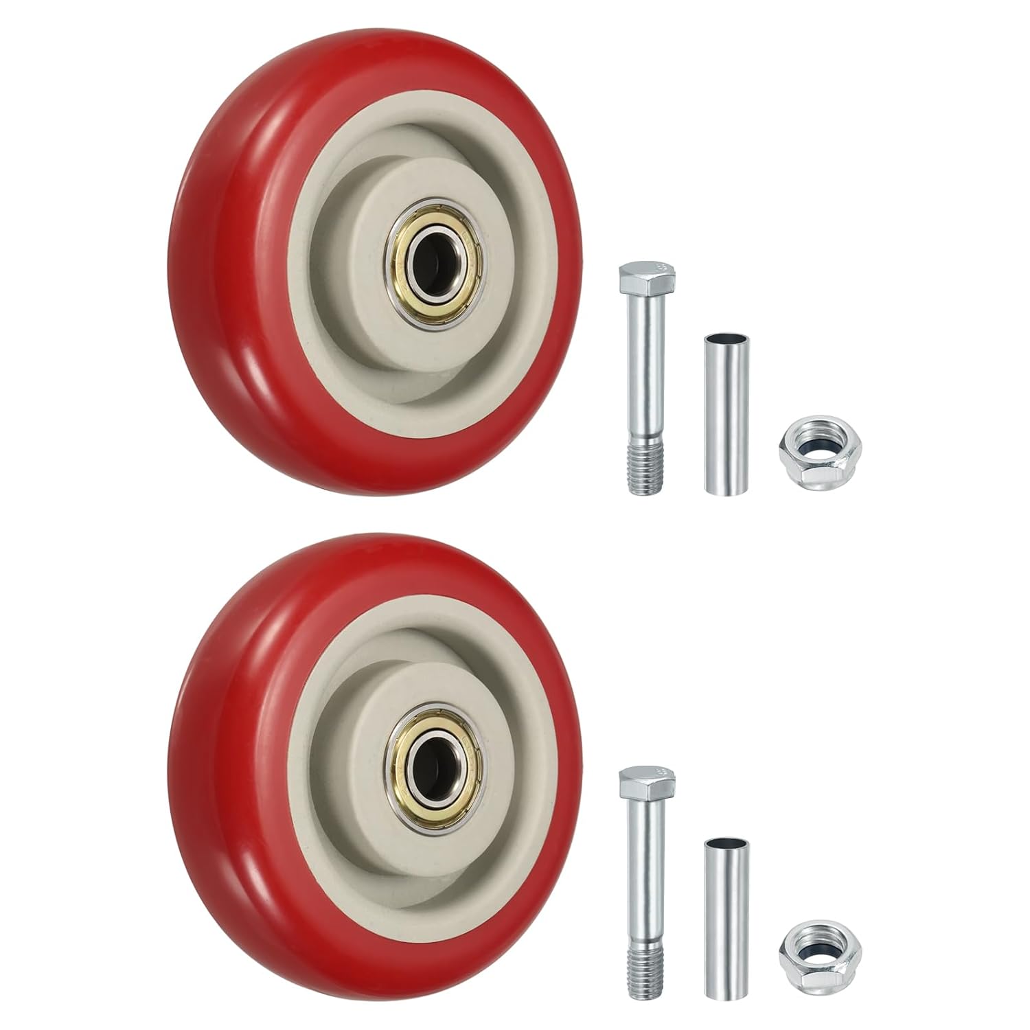 PATIKIL 2 Pack Caster Wheels, 3.9 in Heavy Duty Plate Caster PU Board Casters with 3/8" Bore Cart Wheels Replacement for Furniture Platform Trucks Saw Table Stage Toolbox, Red