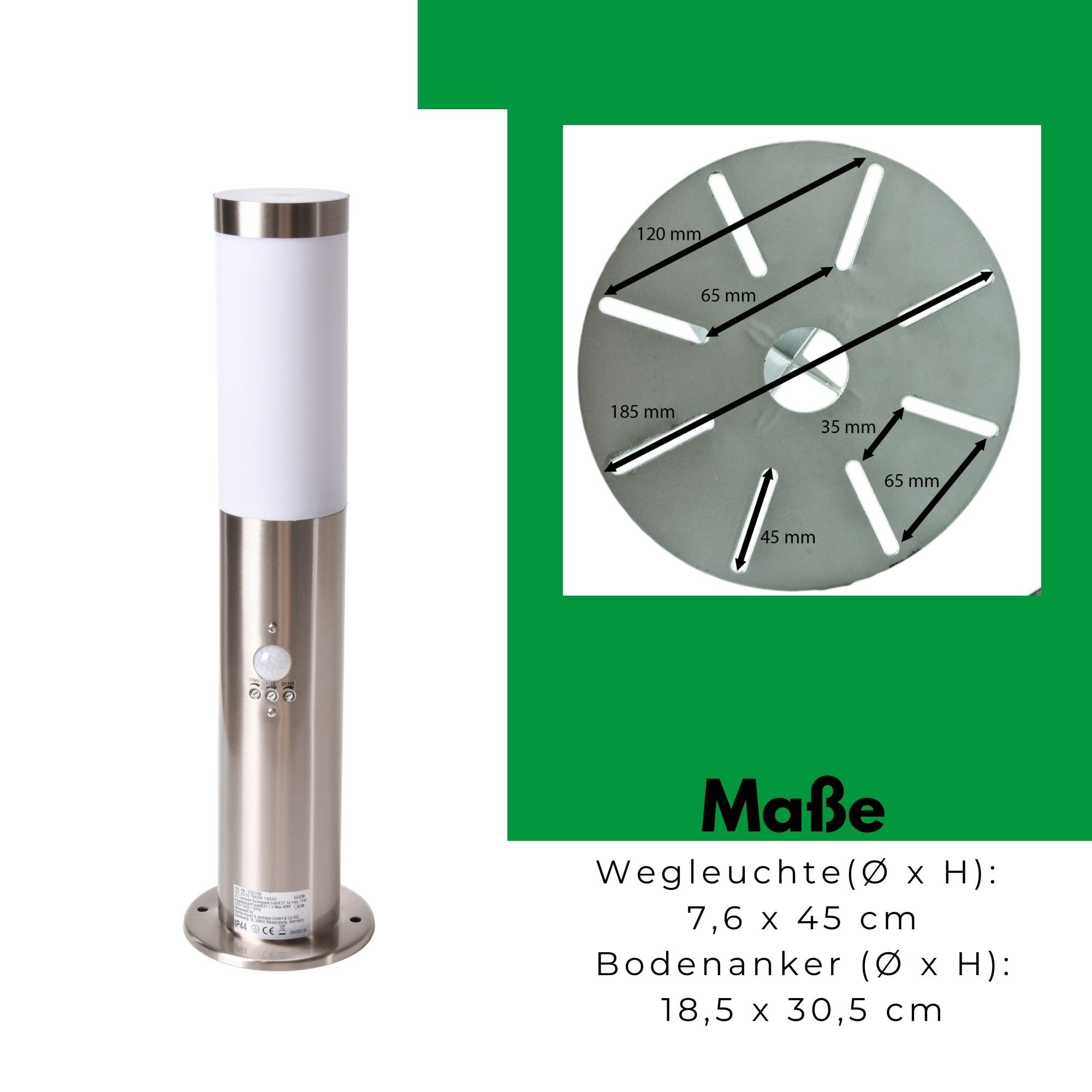 Novatool Wegeleuchten I 45 cm + 80 cm + 110 cm I mit Bewegungsmelder I mit Erdspieß I Edelstahl I IP44 I E27 Sockel I Wegebeleuchtung aussen Aussenleuchten Garten Standleuchte Gartenleuchte stehend