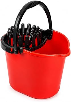 plastific 14L Strong and Durable Plastic Bucket with Carry Handle - Wringer Power Mop Bucket, Easy Mop Cleaning Suitable for Home, Clip to attach mop to wringer and Office Red Mop Bucket