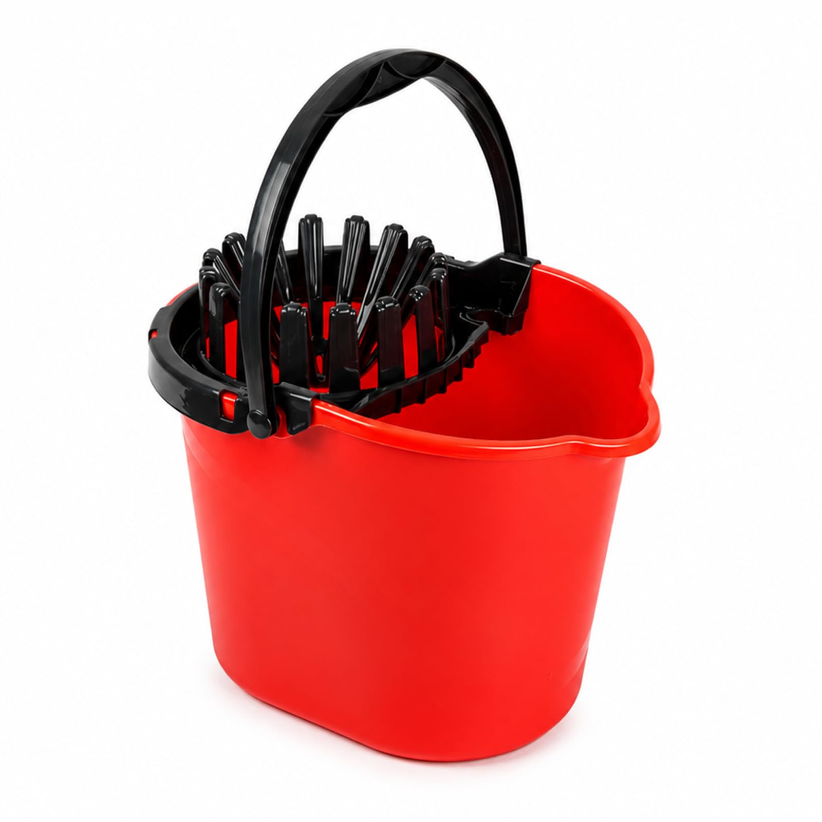 plastific Starker und langlebiger Wringer-Eimer aus Kunststoff mit Tragegriff - Einfache Wischmopp-Reinigung, geeignet für Zuhause, Clip zum Anbringen und Büro (1a - 14l - Rot)