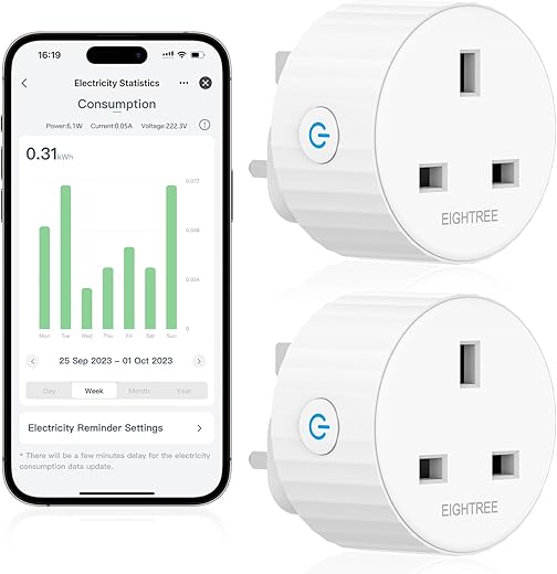 Smart Wifi Plug EIGHTREE, Alexa Wifi Plugs, Smart Plugs that Work with Alexa, Google Home and SmartThings, WIFI Smart Sockets with Remote Control and Timer Function, 2.4GHz Wi-Fi Only, 13A (2 Pack)
