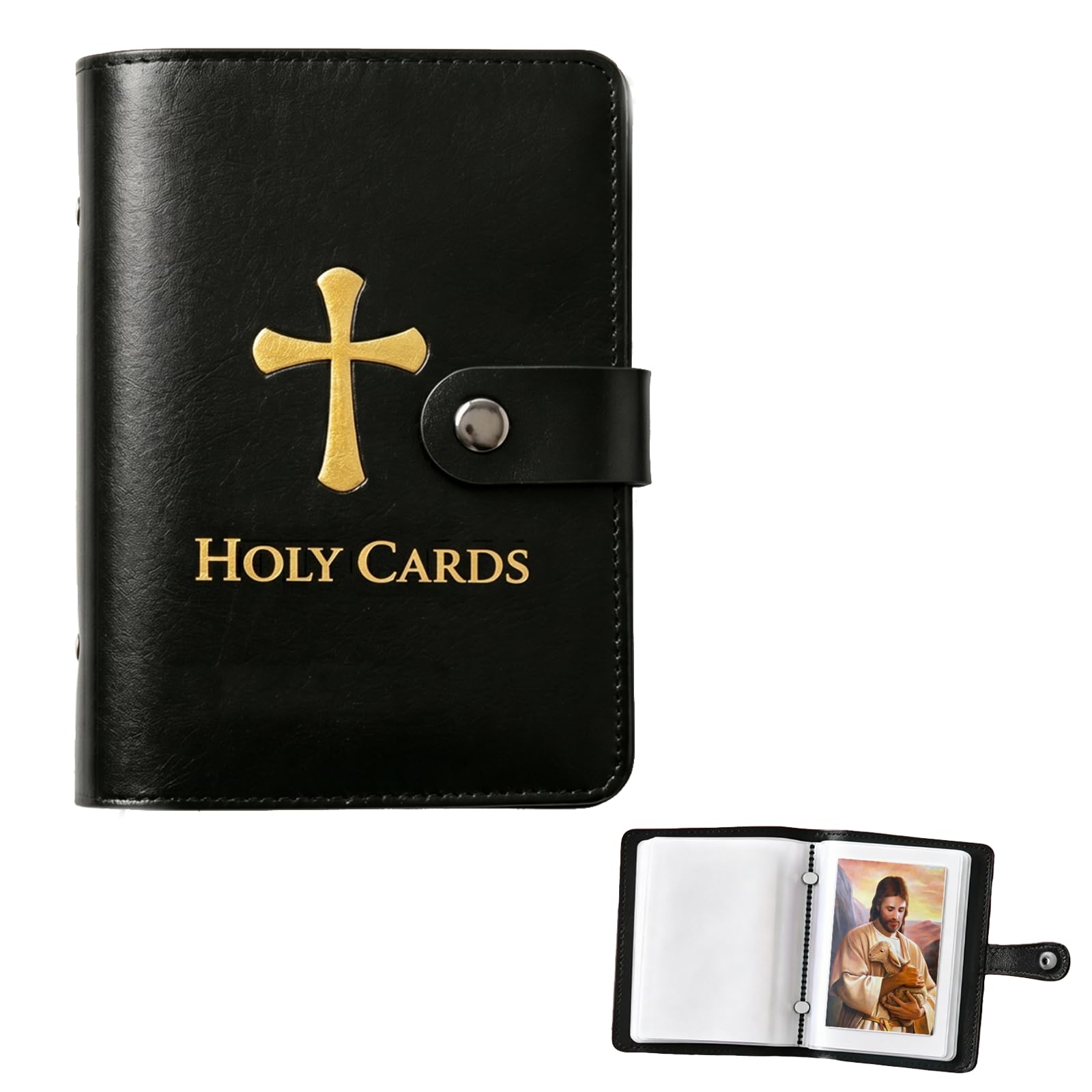 Ruwnii Catholic Prayer Cards Holder, Holy Prayer Card Holder, PU Leather Portable Travel Wallet, Book Bible Accessory, Religious Gift for Men Women (Black)