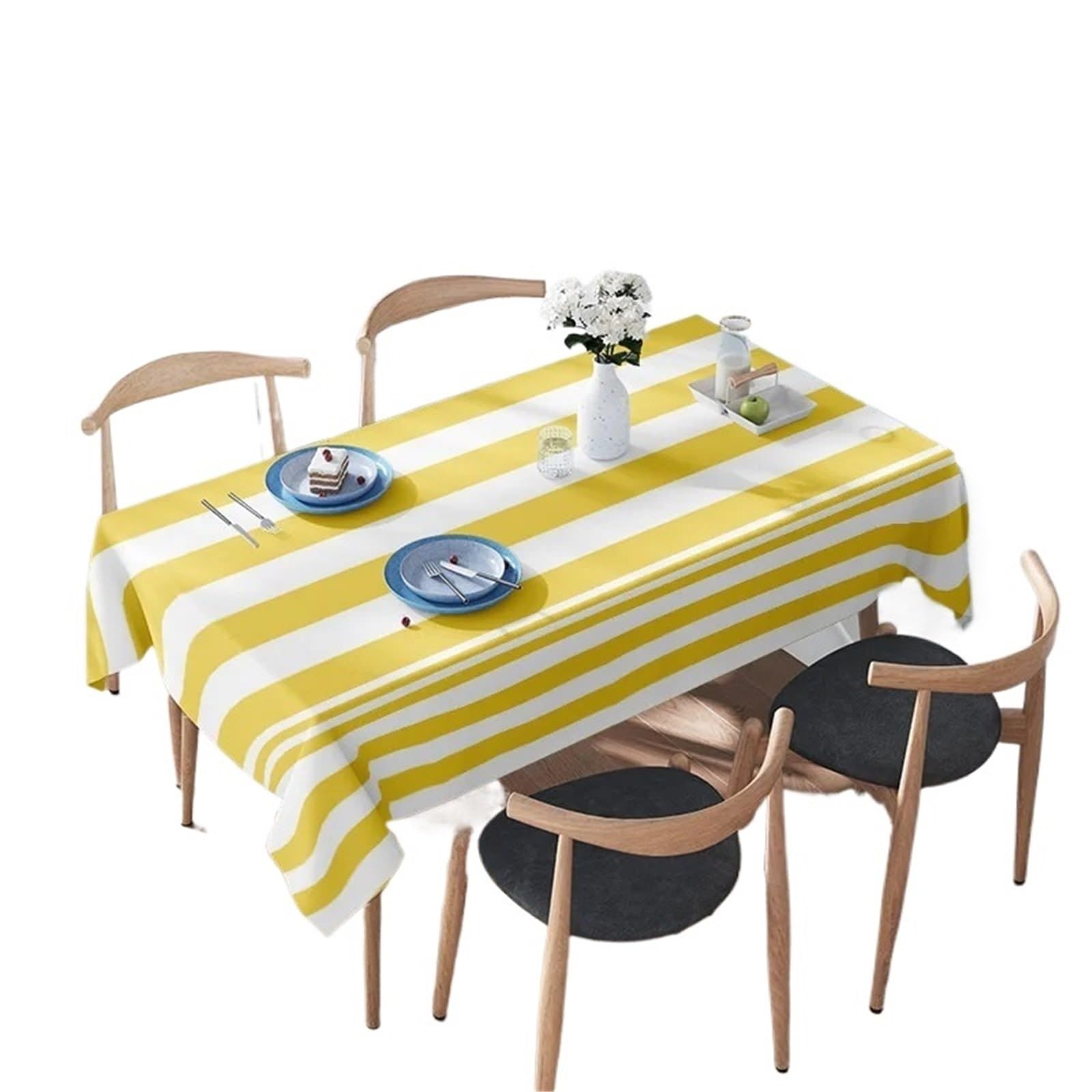 FonHNDG Striped Tablecloth Minimalist Tablecloth Set With Striped Design - Yellow White Color Scheme For Dining Room Decorations(160X240CM)