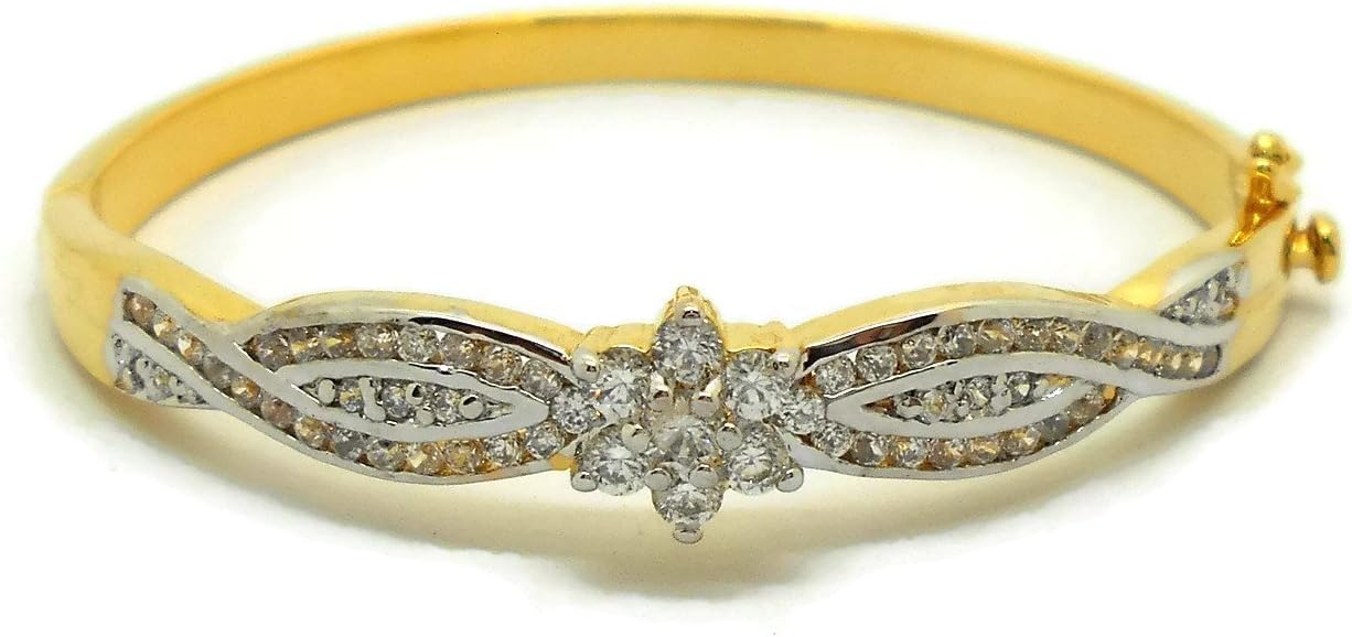 arrawana77Cubic-Zirconia 18K Thai Jewelry Yellow & White Gold Plated Filled Bangle Bracelet for Women Girl