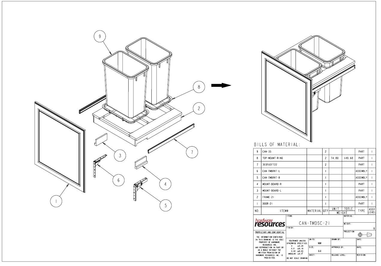 Hardware Resources CAN-TMDSC-21 Top Mount Soft Close Double Trash Can Unit, Wood