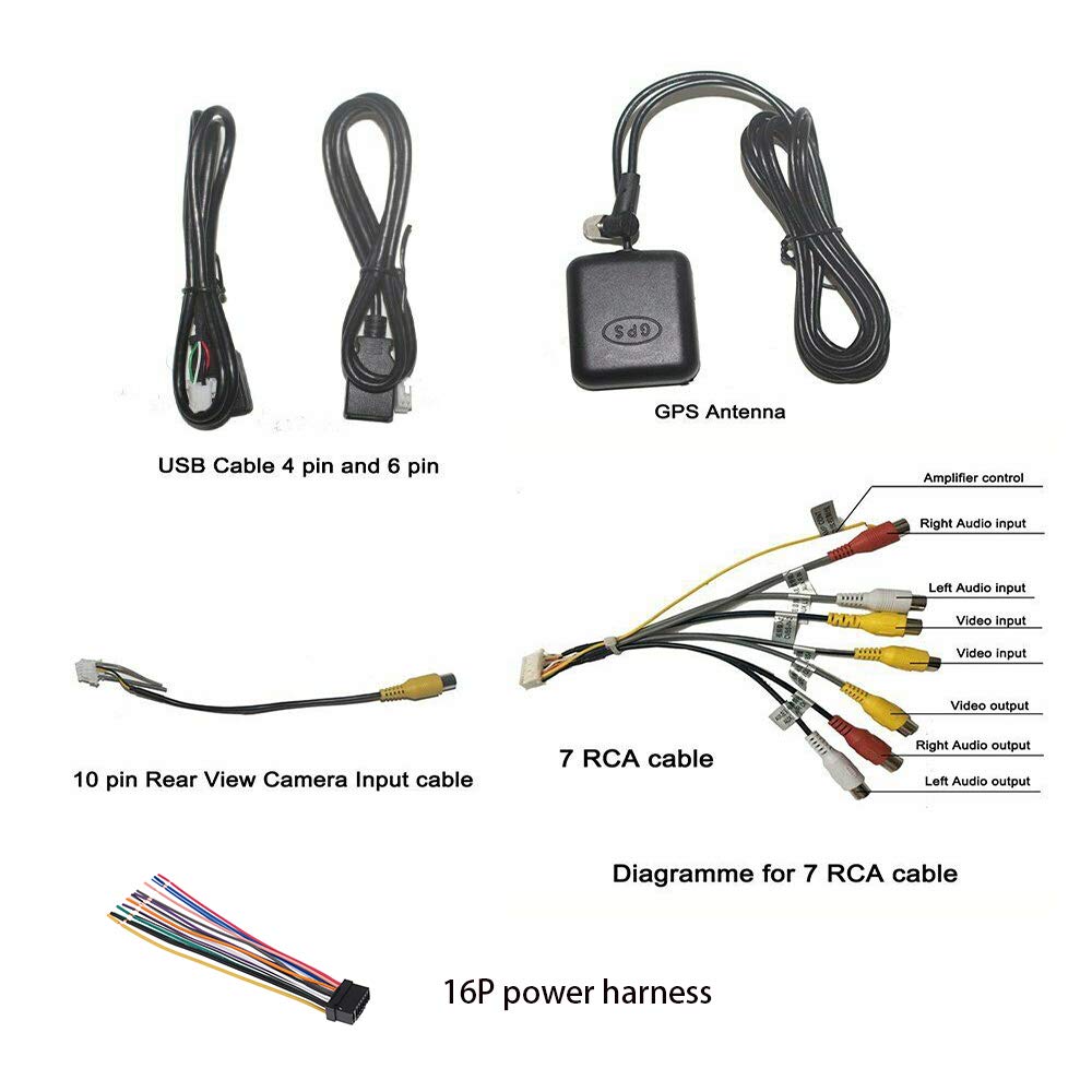 Amazon.com: Car Head Unit Power Harness Kit USB RCA Cable for 9/10.1'' Navi  Stereo : Industrial & Scientific