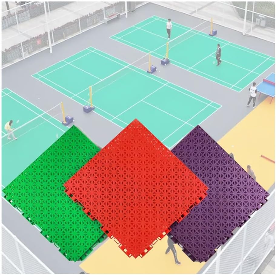 Modular Interlocking 12" Basketball Court Floor Tiles with Drain Holes - Durable Sports Mats for Stadiums, Parks & Public Spaces - Grey - Set of 10 Pieces