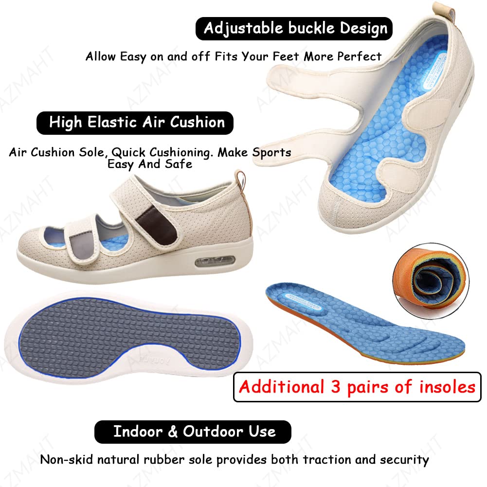 Zapatilla Ancho Especial Mujer Empeine Alto pies hinchados Extra Anchos Zapatos Vendaje Ortopédico Verano Sanitarios Zapatos de Ensanchamiento de Fertilizante de Gran Tamaño Plus,Negro,36 EU
