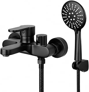 BONADE Badewannenarmatur Schwarz Wannenarmatur mit Handbrause Mischbatterie Badewanne mit Brause, Aufputz Wasserhahn Badewanne Armatur, Duscharmatur mit Duschkopf 3 Funktionen,Wandmontage 150mm