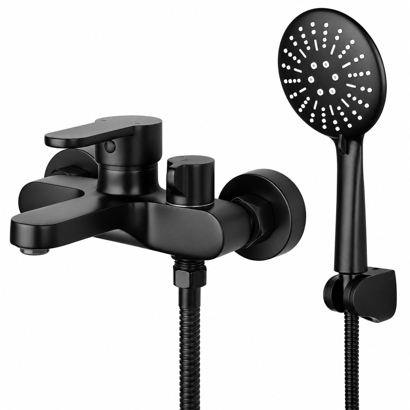 Mitigeur baignoire avec douchette 3 fonctions BONADE noir mat mural