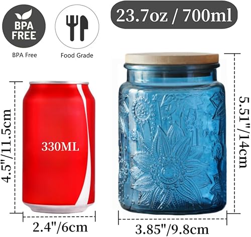Miniatura 2 de ANSQU Tarro de vidrio azul, recipiente de vidrio vintage de 23.7 onzas líquidas con tapa hermética, tarro de caramelocontenedor de azúcar para