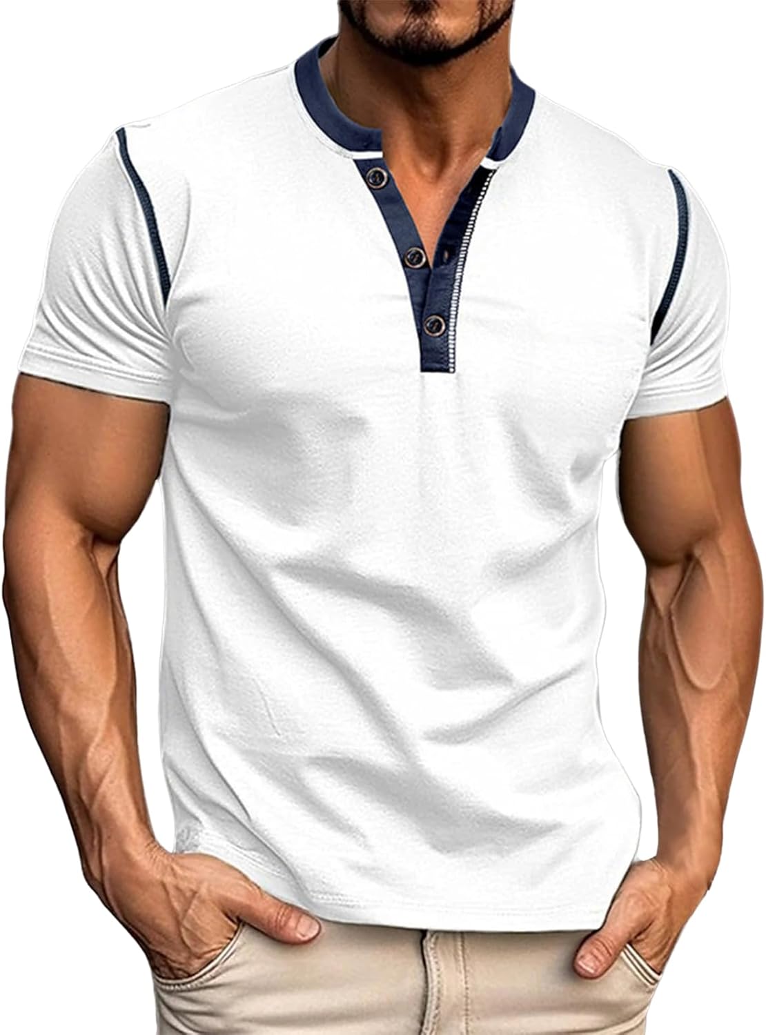 Fashion Short Sleeve Henley Shirts for Men Button Comfy Casual Shirts Business Summer Basic Tops